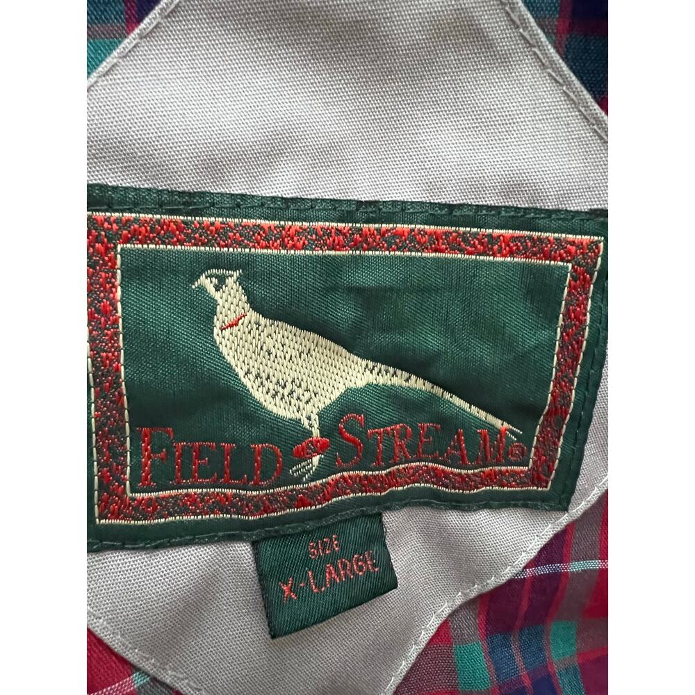Vintage Field & Stream Jacket Mens XL Tan Gray Plaid Lined Harrington Coat 90s - Picture 3 of 6